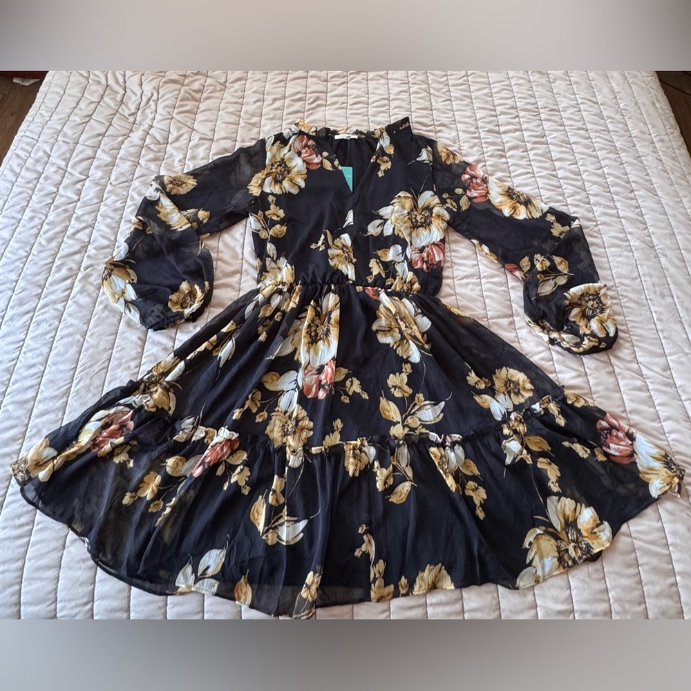 Maurices Black and Cream Floral Midi Dress